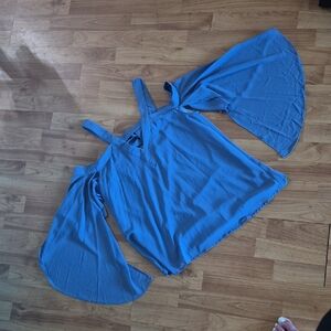 Entro Blue Cold-Shoulder Blouse